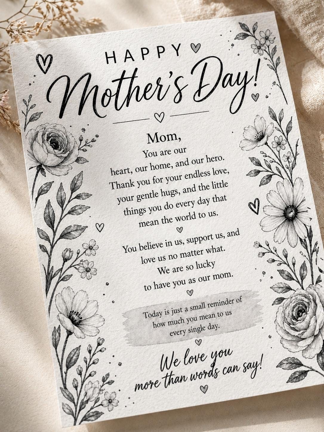 Mother’s Day Card Printable, From Kids to Mom Gift, Floral Happy ...