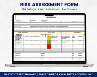 Editable Risk Assessment Template | HSE Excel Spreadsheet (Digital Download)