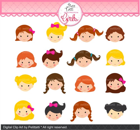 On Sale Girl Face Clip Art Cute Girl Faces Clip Art Girls Head Clipart Girl Head Clip Art Girl Clip Art Nursery Decor Diy Charactor