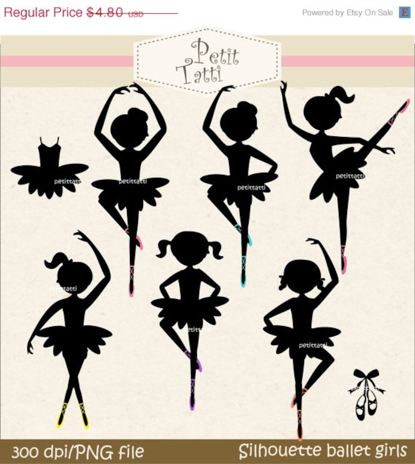 on sale silhouette ballet girls with colour shoes clip art - ballet clip art, digital clip art for all use, instant download