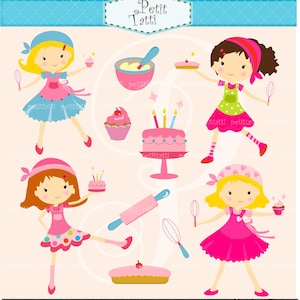 ON SALE girl clip art - cooking clipart, girls clip art, Digital clip art, Girl baker clip art, Instant Download