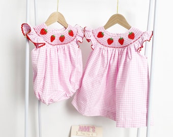 Verjaardag Aardbei Jurk Bubble, Gesmokte Jurk, Berry Eerste Verjaardag, Sweet One Jurk, Aardbei Thema, Roze Gingham, Zomer Outfit