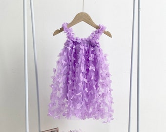 Vestido de mariposa lavanda bebé, vestido de hada bebé, vestido de primer cumpleaños, vestido de segundo cumpleaños, vestido de tul niño pequeño, vestido púrpura bebé