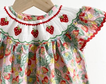 Strawberry Dress Sleeveless Vest, Toddler Girls Clothing, Summer Outfit, Embroided Romper, Birthday Strawberry Romper, Strawberry Dress