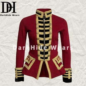 Handmade New French Terry Officer&#39;s Women&#39;s Red Wool Military Band Jacket | Best Gift For Her