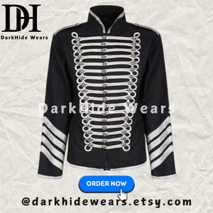 Handcrafted Men&#39;s Silver Hussar Parade Steampunk Gothic Jacket, Military Style Jacket, Gothic Fashion, Vintage Steampunk Coat, Unique Gift