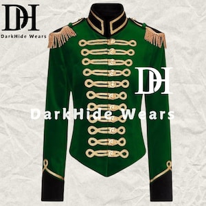 Handmade Women&#39;s Green Velvet Military Jacket with Gold Epaulettes | Perfect Gift for Her