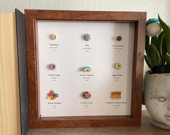 9x9” REAL Cereal History of Cereal Choose Frame Color | Ode to Cereal | Cereal Art | Specimen Chart | Cereal Chart Valentine