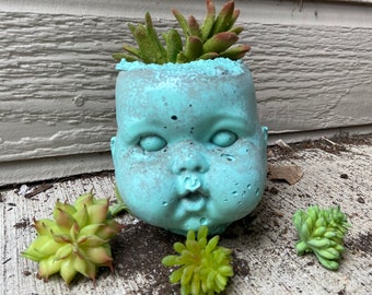 1 White Walker Concrete Baby Doll Head Planter Garden -medium "Percy"