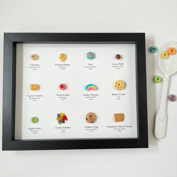 8x10 REAL Cereal History of Cereal | Style #5 Choose Frame Color | Ode to Cereal | Cereal Art | Specimen Chart | Cereal Chart Valentine