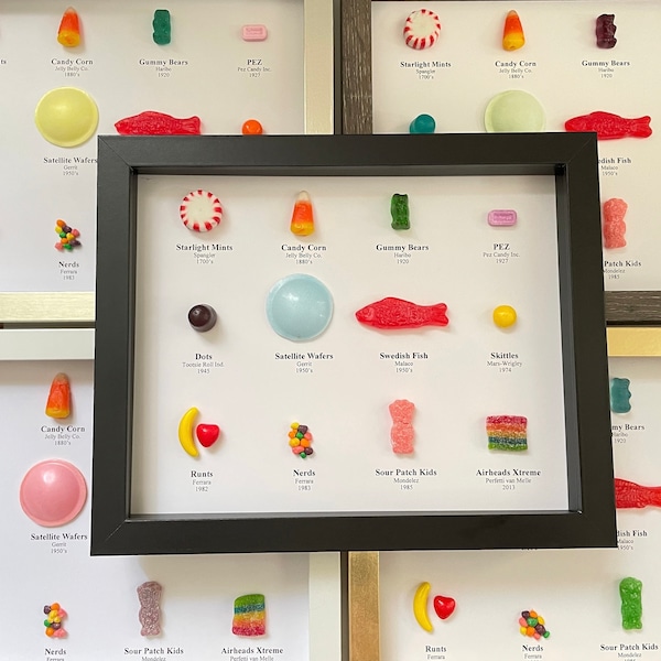 8x10 REAL Candy History of Candy Framed  Specimen Chart  Valentine