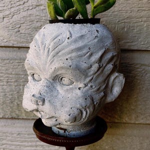 Concrete Werewolf Doll Head Planter Decoration Garden Plant Bookend Shelf