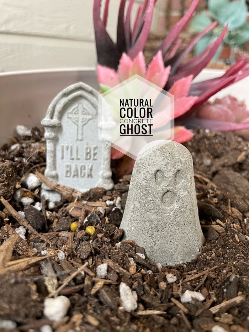 SMALL Ghost Garden Decoration Concrete Fairy Miniature Halloween Grave image 4