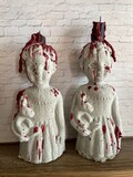 Concrete Doll Head Candle Holder: Bleeding Candle Taper, Spooky Decor