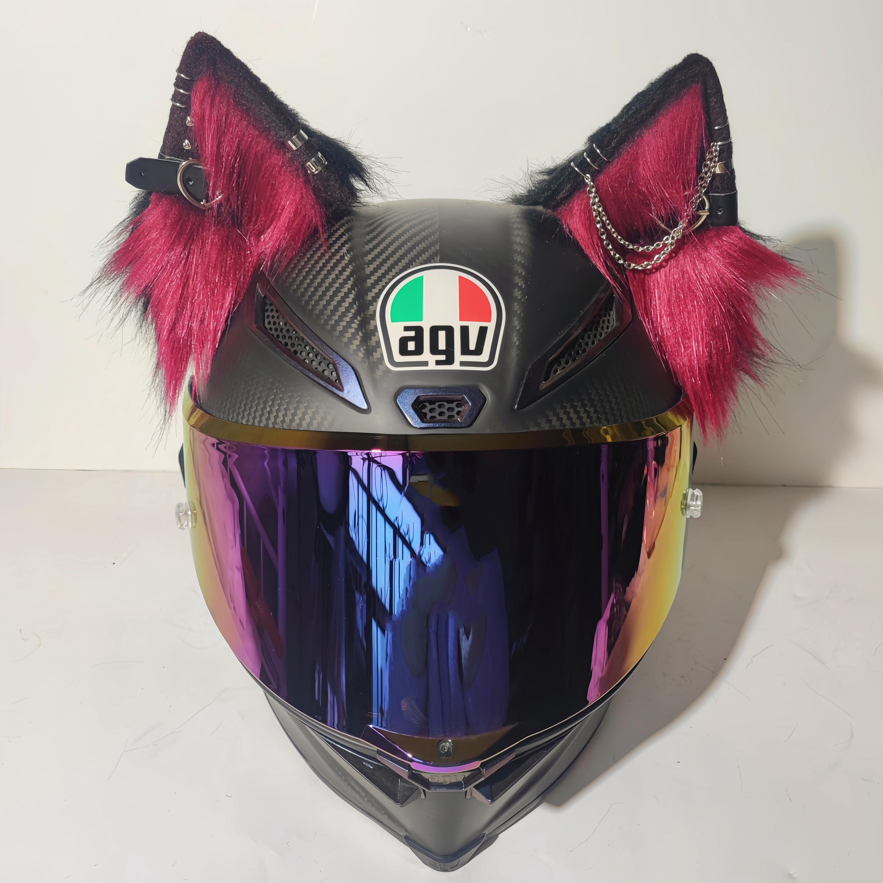 ears motorcycle helmet Black & Red HNJ with Cat attach the small magnetic nubs to your helmet so you can easily add ArtStation - Moto Helmet Wolf