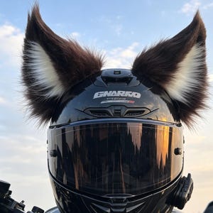 attach faux fur to motorcycle helmet Cover - Rainbow Long scratches and chips Faux Fur Cat Ears Helmet