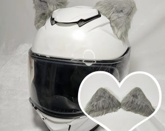 Dekoracja na kask z szarymi uszami niedźwiedzia: ręcznie robiony dodatek do motocykla/narciarstwa