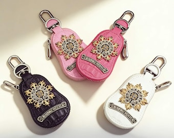 Mysterious Pattern Leather Key Covers, Customizable for All Car Models! Car Accessories For Man/ Women