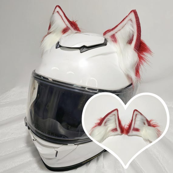 赤と白のぬいぐるみ猫耳：手作りヘルメット飾り - Etsy 日本