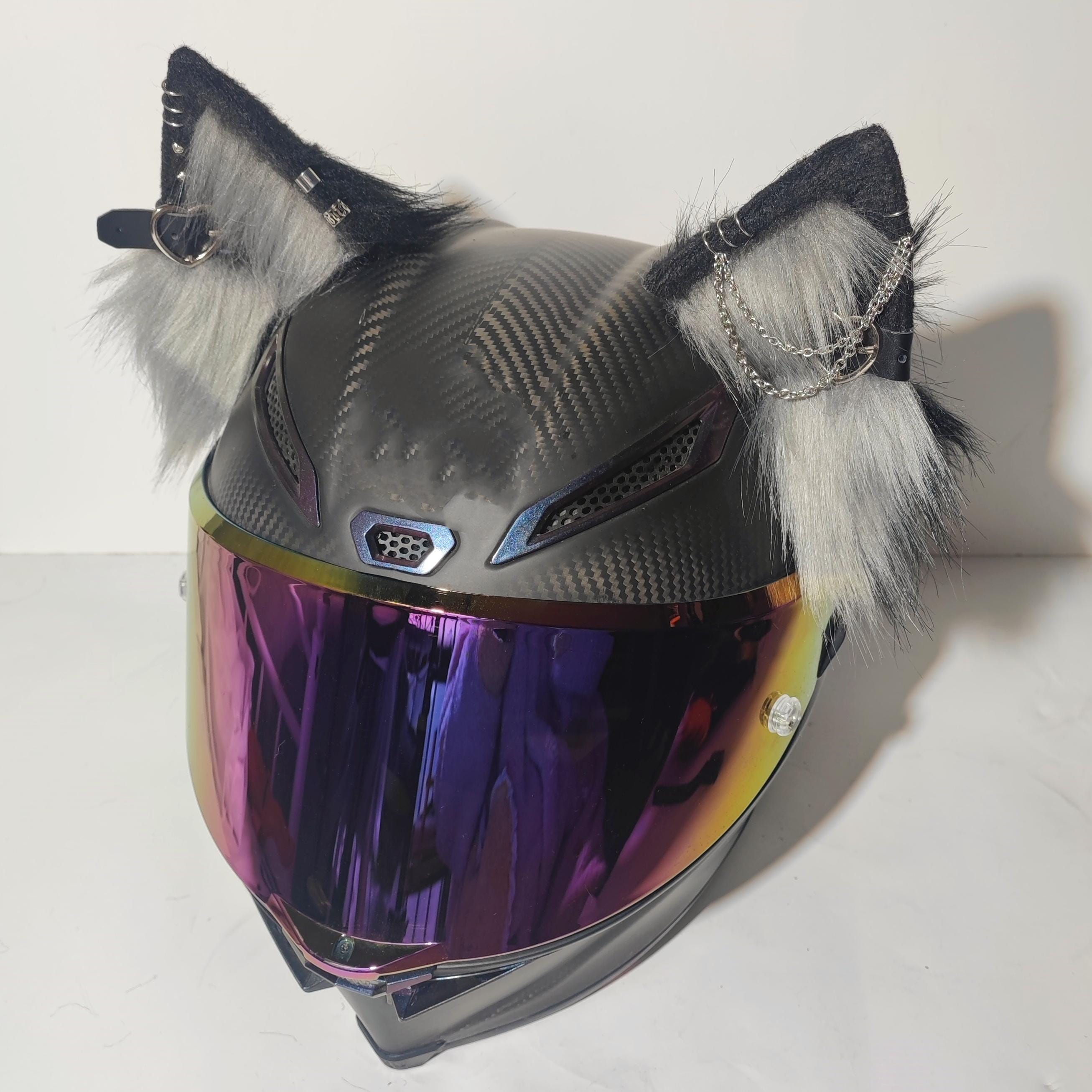 cat ear motorcycle helmet kit AOIZZ Handmade Decoration PRO Bean's Moto Booth attach the small magnetic nubs to your helmet so you can easily add Grey Cat Ears Motorcycle Helmet