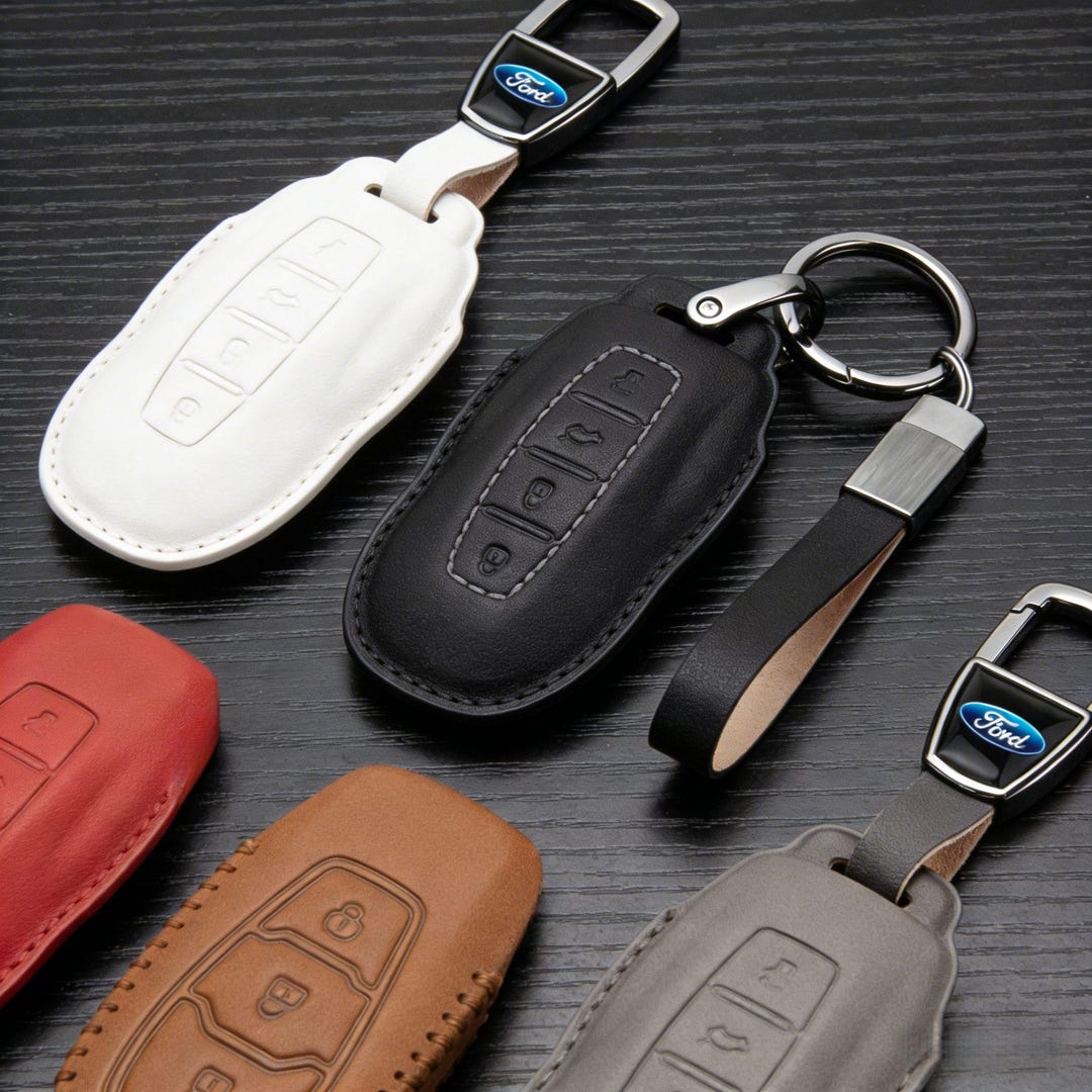 Leather Car Key Case - for Ford, Portable Design With Buckle, Car ...