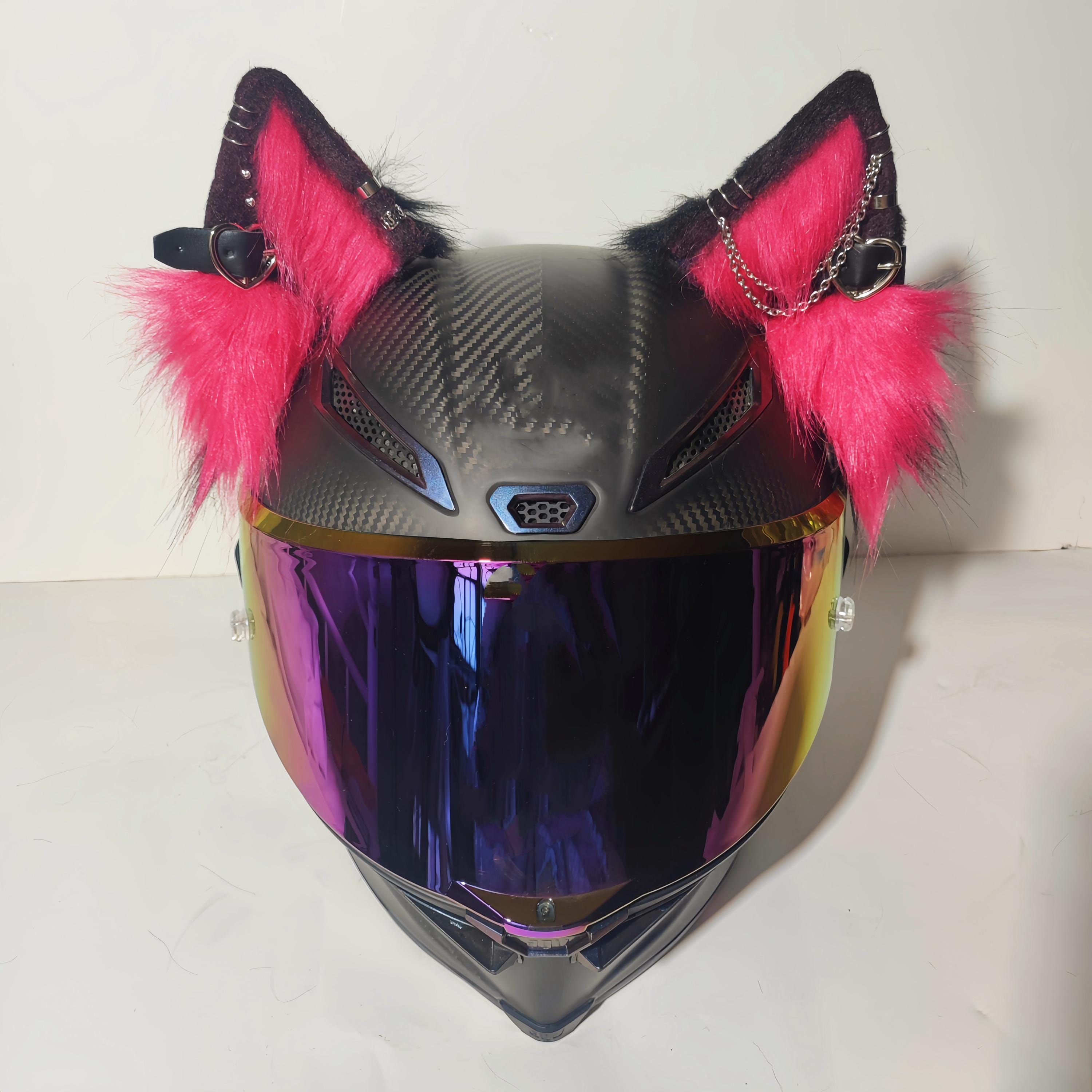 cat ears for motorcycle helmet diffuser Red Furry Cat Ears: Pierced Motorcycle Helmet Accessory