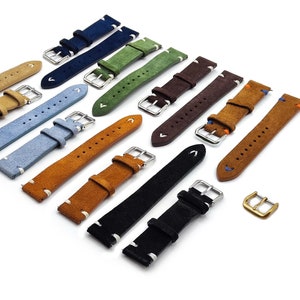 Äkta läderrem med dubbelt spänne i mocka och sömmar, vintage snören, ONE MORE STRAP 18 mm 20 mm 22 mm Svart blågrön brun spetsrem