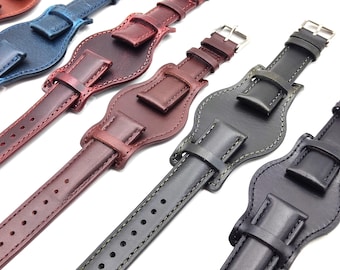Genuine Leather Bund Strap Compatible with Khaki Field CH2592 CH2564 Watches Black Brown Blue Green 18mm 20mm 22mm Vintage Classic Winchester
