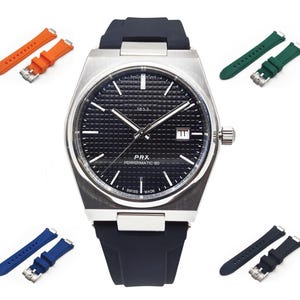 PRX Rubber Strap ONE MORE Strap compatible with tissot power matic 80 and Quarz 40 mm 35 mm Quick Release, Color Black Orange Blue Green