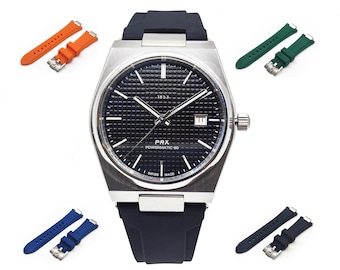 PRX Rubber Strap ONE MORE Strap compatible with tissot power matic 80 and Quarz 40 mm 35 mm Quick Release, Color Black Orange Blue Green