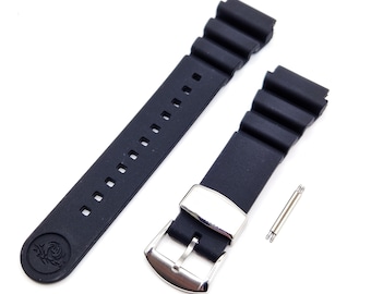 22mm Rubber Strap Compatible with Seiko Turtle 6309 6306 Vintage FLAT VENT Prospex Skx 007 009 Sub Diver 3016 Steel Buckle Black