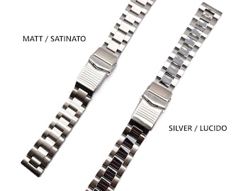 Oyster Steel Bracelet for Watch clasp INOX 304L Universal strap 20 mm 22 mm QUICK RELEASE silver matt brushed polished