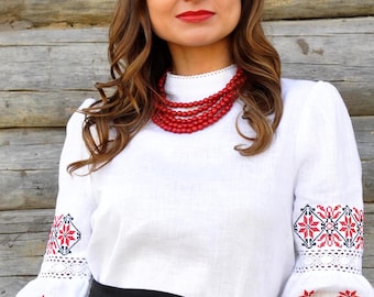 Embroidered Linen Blouse, Womens Vyshyvanka, Ukrainian Shirt, Gift From Ukraine