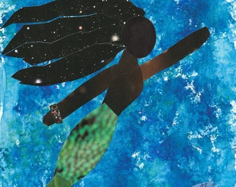Mermaid Under the Ocean ORIGINAL Art Black Mermaid