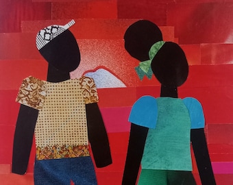 Siblings  Original collage African American art.