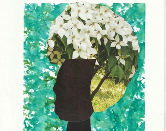 Peace with Flowers ORIGINAL African American Art Collage Meditation Woman Peace