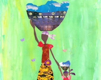 Transporteurs aériens. Impression 11 x 14. Haïti. Basket femmes. Collage