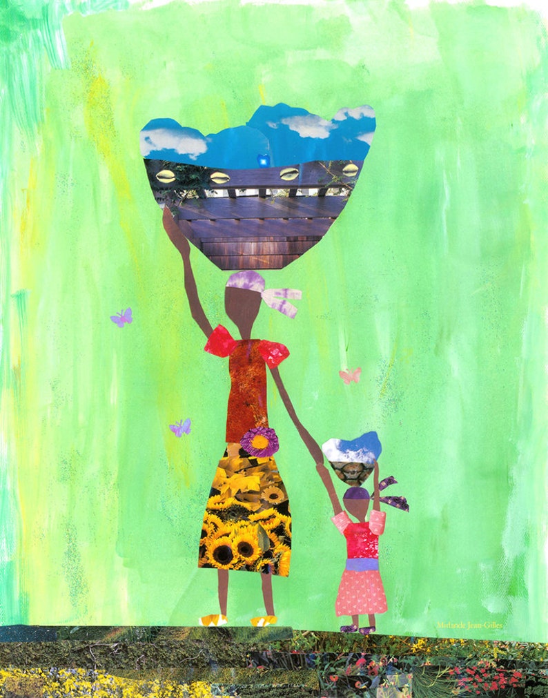 Sky Carriers. 5 x 7 Print. Haiti. Basket Women. Collage image 1