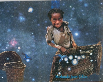 Star Catcher African American Art-Child Collage 14 x 11 Print