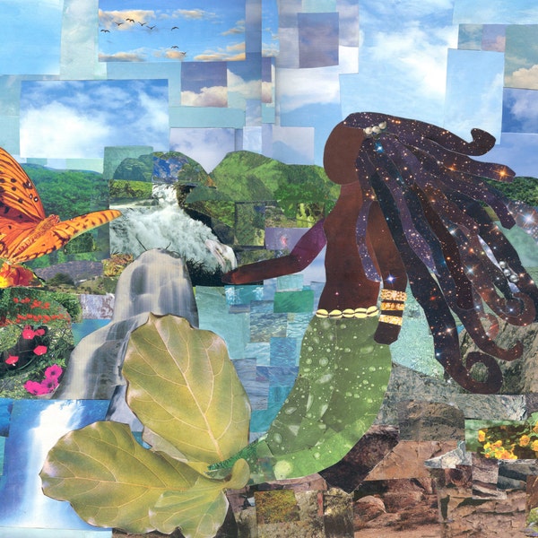 Framed print La Sirene Mermaid Collage Print Haitian Art