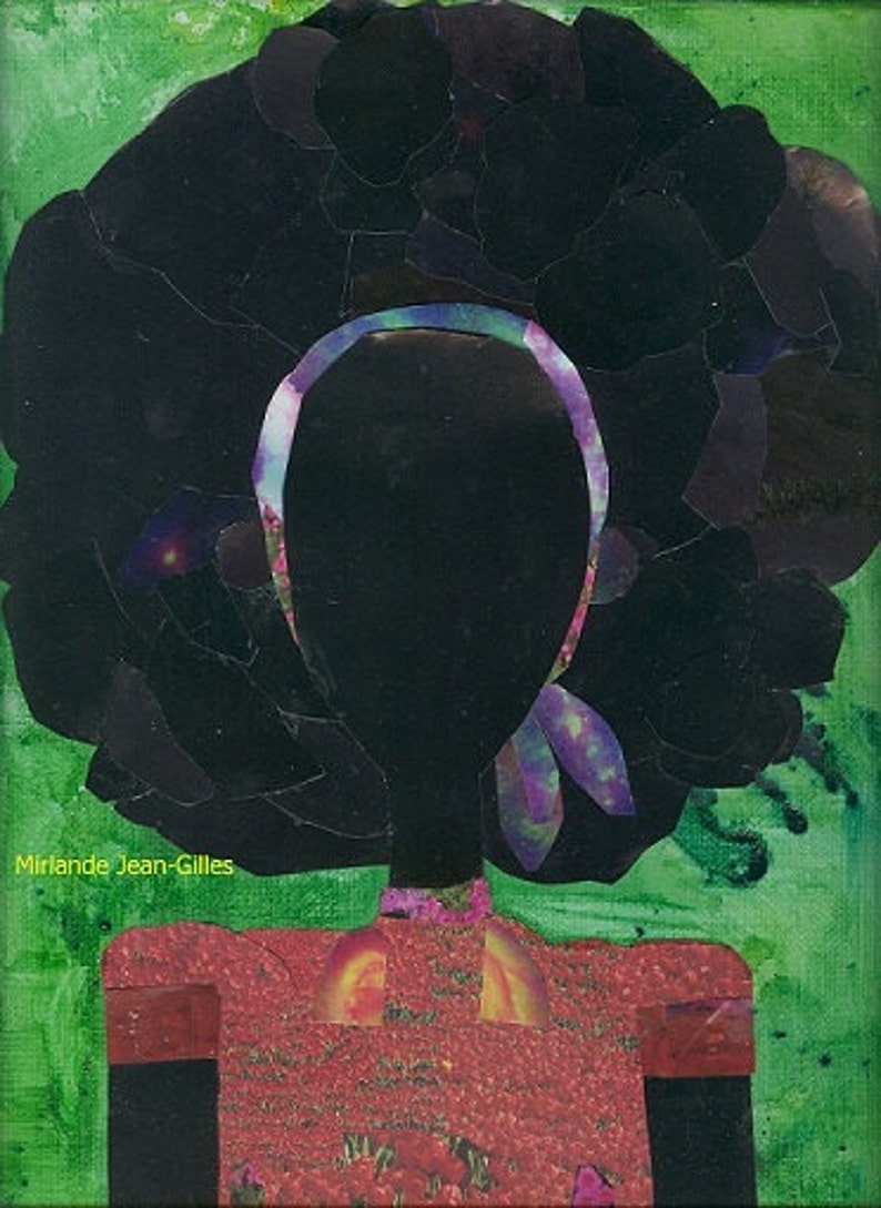 African American art. Girl with the big afro. Collage. Poster 24x30 image 1