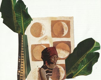 Phases African American Art Original Moon Woman Plant