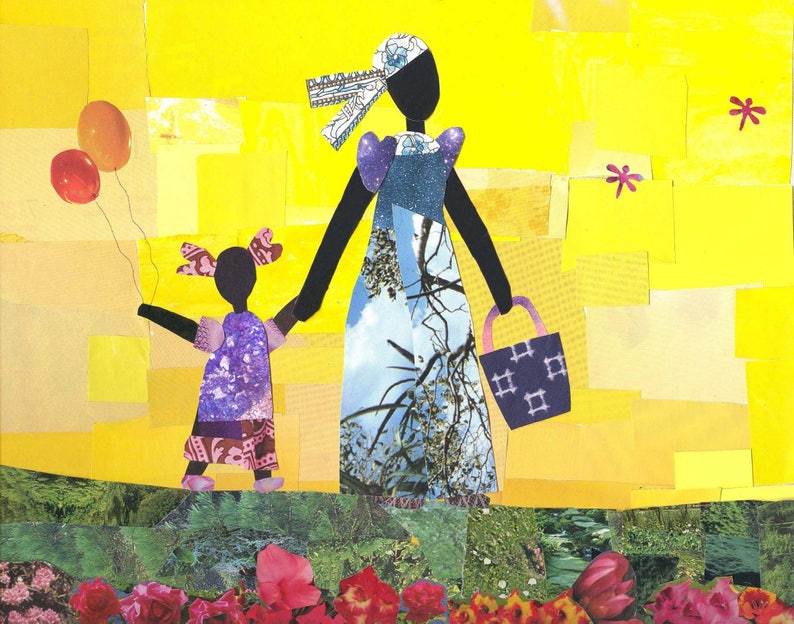 Yellow Sky and Balloons African American Art 10 x 8 Collage Print image 1