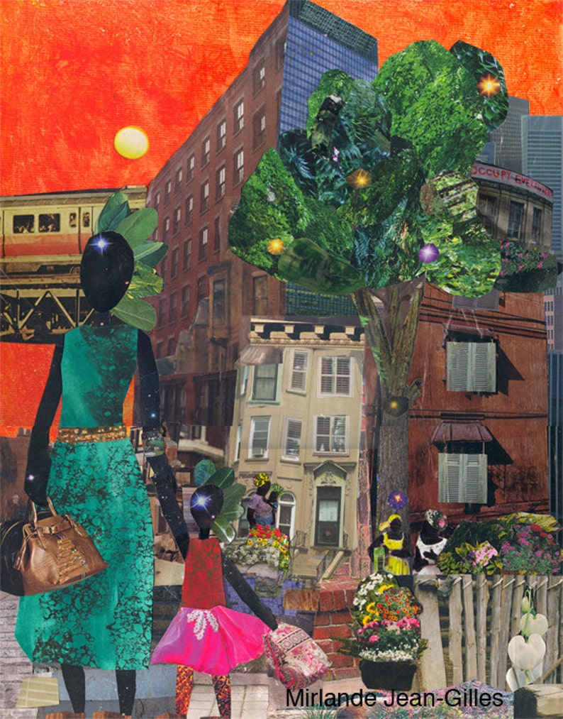 On Our Way to Ballet Class Wall Art and Decor 11x14 Print African Art. Print. Queens. NYC. Collage image 1