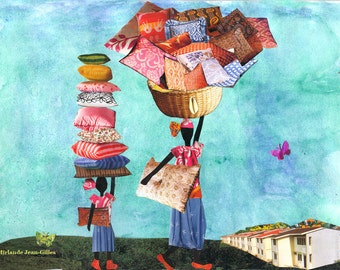 Comfort Bringers. Haiti. Collage. African American. 14 x 11. Art Print.