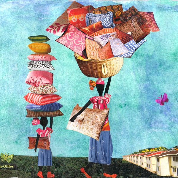 Comfort Bringers. Haiti. Collage. African American. 14 x 11. Art Print.