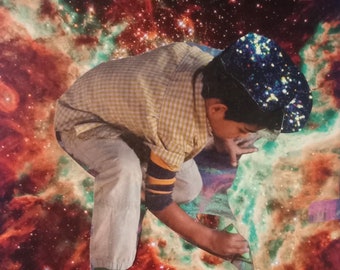 Starwalk Chalk Original collage. Space art Kid's room  African American art.