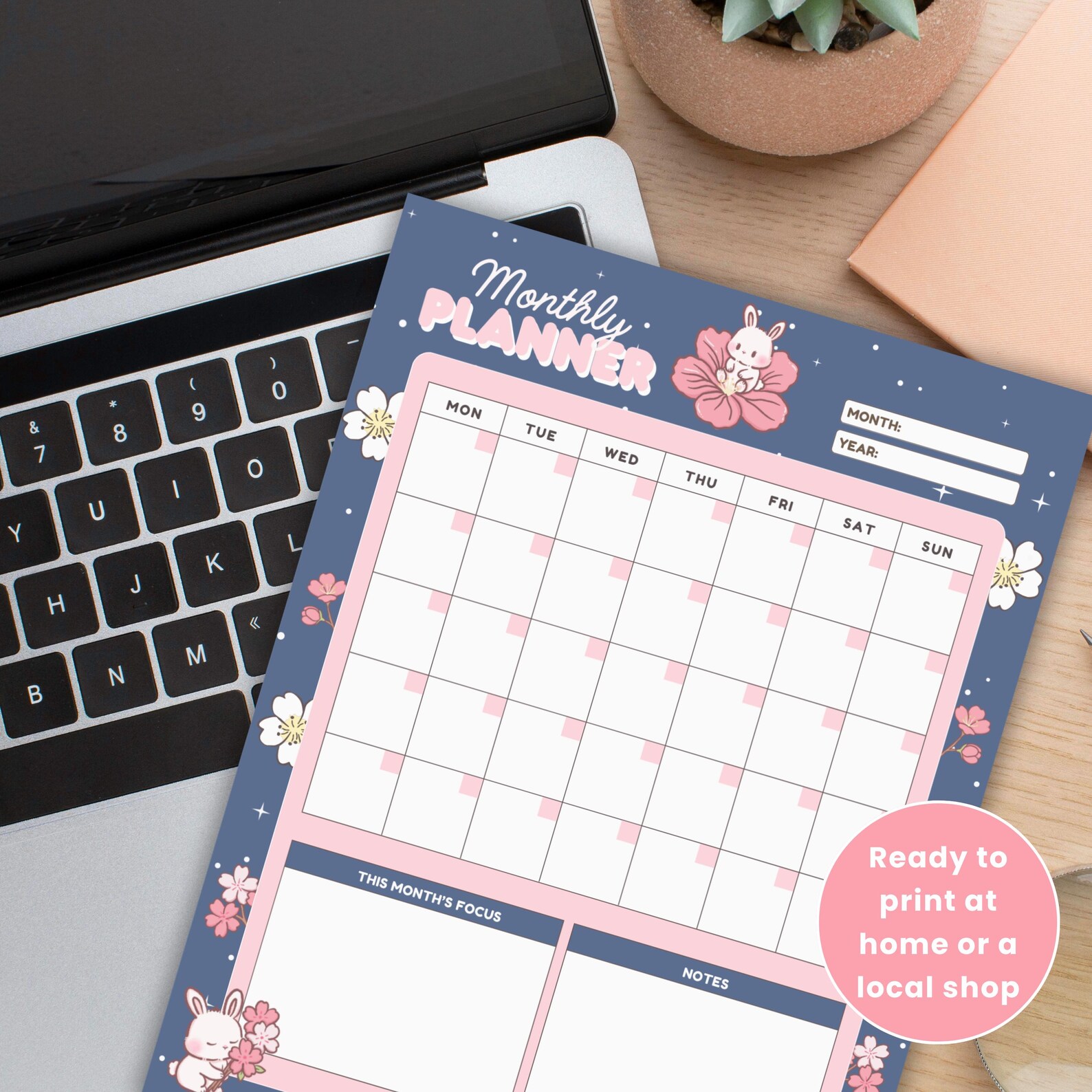 Cherry Blossom Planner Set – Printable and Digital Planner, Daily ...