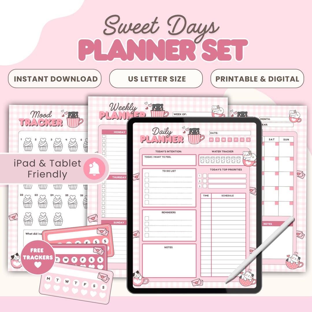 Valentine’s Kitty Cats Planner Set– Printable and Digital Planner ...