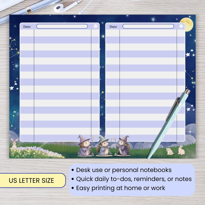 Wizard Note Pad Printable To-do List Notepad Planner, Cute Wizard Hedgehog Daily ...